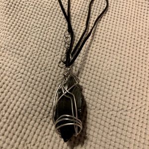 Black onyx stone wire wrapped necklace handmade